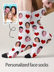 1 Pair Custom Face Printed Socks, Personalized Photo Pattern Socks, Customized Funny Face Socks, Wedding Birthday Novelty Gag Gift - Multicolor - View 2