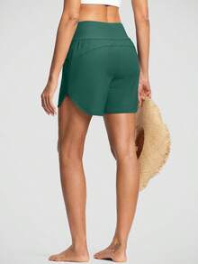 Womens 3.5" Swim Board Shorts High Waisted Tummy Control Quick Dry UPF 50+ Summer Swim Shorts With Zipper Pockets & Liner