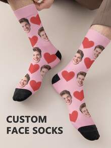 1 Pair Of Customized Face Men's Mid Tube Socks, Put Any Face On Socks, Personalized Socks For With Photos, Interesting Customized Picture Pairs With Medium To Long Socks, Fall - Multicolor - View 1