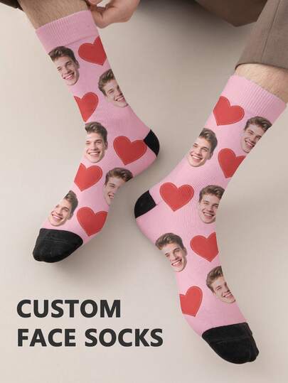1 Pair Of Customized Face Men's Mid Tube Socks, Put Any Face On Socks, Personalized Socks For With Photos, Interesting Customized Picture Pairs With Medium To Long Socks, Fall