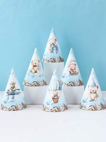 6pcs Blue Teddy Bear Party Hats,Cute Bear Birthday Party Hat Perfect For Birthday Party Celebrations, Photography Photo Prop,Holiday Ornament, Creative Small Gift - Blue Bear - View 2
