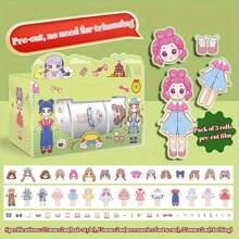 1 Box, 3 Rolls Dress-Up Stickers For Girls, DIY Decor Stickers, Cartoon Character Costume Stickers, Fashion Party,School Supplies,Back To School