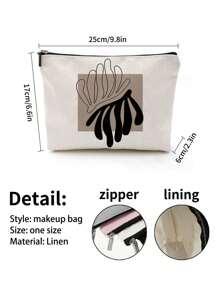 1pc Daily Black & White Geometric Figure Print Linen Cosmetic Bag, Cute Travel Makeup Pouch And Multi-Functional Coin Purse, Lightweight Gift Essential For Women,For Holiday Beach, Bathroom Collection, Bedroom Collection, Large Capacity