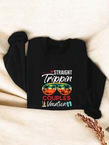 Straight Trippin Couples Vacation Sweatshirt, Couples Trip Long Sleeve Sweater, Couples Matching Crewneck, Husband And Wife Sweatshirt TT2944 - Black - View 1