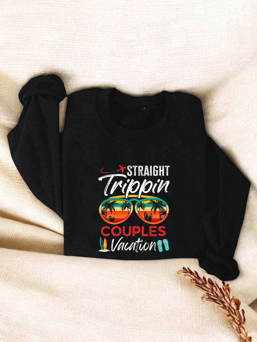 Straight Trippin Couples Vacation Sweatshirt, Couples Trip Long Sleeve Sweater, Couples Matching Crewneck, Husband And Wife Sweatshirt TT2944 - Black - View 1