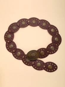 1 pieza Cinturón de mujer de tono bronce y marrón con hebilla ovalada, accesorio de moda estilo bohemio apto para uso diario, escuela y verano