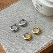 Trio Of Plain Click Hoop Earrings 18K Gold To 925 Silver Antiallergic With KIT 3 Pairs White - Silver - View 8