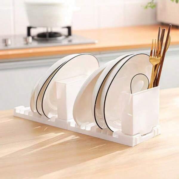[1 Pack] Kitchen Dishes And Chopsticks Storage Rack Foldable Hanging Draining Bowl Rack Multi-Function Two-In-One Stove Countertop Pot Lid Storage Rack
