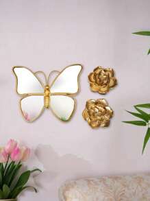 Zestaw dekoracyjnych luster ściennych w stylu vintage z motylami, szklane ozdoby wiszące do akcentów ściennych w salonie - eleganckie dekoracyjne motyle, nie wymagają prądu, idealne na okazje ogólne