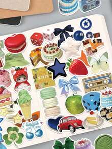 50张复古休闲生活用品贴纸，可用于笔记本电脑、剪贴簿、行李箱、冰箱装饰，DIY涂鸦贴纸，趣味剪贴簿用品，笔记本电脑贴纸，Kindle手机贴纸 - 彩色 - 查看 4