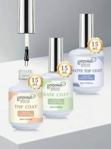 Set de 3 piezas de 15ml de base de gel y capa superior sin frotar, acabado mate - Brillo y larga duración, kit de diseño de uñas DIY con lámpara LED desmontable, regalo para mujeres