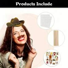 25pcs Wild West Cowboy Photo Props - Wild West Shape Elements Handheld Prop + Sponge Glue + Bamboo Stick Set, Suitable For Vintage Parties, Birthday Parties, Theme Events, Anniversaries, Horse Racing Events, Outdoor Gatherings, Wild Celebrations And More