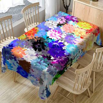 1 Pc Colorful Watercolor Floral Print Tablecloth, Suitable For Home, Restaurant, Kitchen, Dining Table, Daily Home Kitchen Use