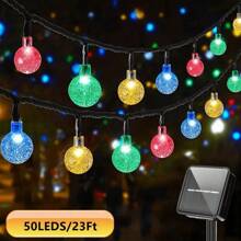 Solar Light String With Crystal Ball Design - Energy Saving Outdoor Garden Decor String Lights, 20/50/100 LED Lights With Multiple Components, Semi-Recessed Installation, Button Control, Detachable Fixtures, Recessed, Plastic Lampshade, Rechargeable Ni-Cad Battery - Ideal For Wedding, Party, Courtyard, Garden, Christmas And Halloween Celebrations