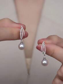 1PC Simple Micro-Inlaid Diamond Temperament Tassel Pearl Earrings Women's Jewelry Sterling Silver, Daily Clothing, Party, Carnival, Carnival, Christmas, Halloween