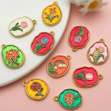 10 件油画风格花卉吊坠 - 多用途饰品，适用于项链、耳环、手链和钥匙扣（DIY 珠宝用品） - 均碼 - 查看 2