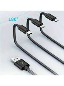 Cable de carga USB trenzado de nailon 3 en 1, conector universal de carga rápida USB a Lightning/Tipo-C/Micro USB, compatible con transmisión de datos, compatible con iPhone, y talla grande. Cable de carga múltiple USB de carga rápida 3 en 1, colorido cable de carga Tipo C Micro, cable de datos de carga súper rápida, adecuado para iPhone, teléfonos Tipo-C, teléfonos Android.