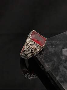 2025新款女士戒指，红色玻璃人造红宝石，独特设计时尚鸡尾酒戒指，派对及母亲节礼物 - 紅色 - 查看 11