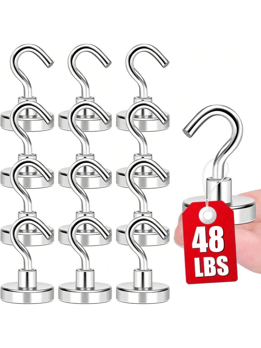 强力磁性挂钩、包袋整理钩、强力钕金属磁铁，带磁性挂钩，用于悬挂、厨房配件、厨具储物钩、用于游轮露营烧烤架厨房冰箱车库墙壁的磁性挂钩、挂包、衣架、钥匙、旅行必需品、学校配件返校大学生