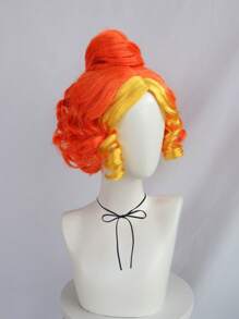 Orange und gelb gewellte, lockige Ms. Frizzle Cosplay-Perücke, 10 Zoll große synthetische Damenperücke für Halloween-Partykostüme, Schulkarnevalskonzerte, Urlaubsfotografie, Themenveranstaltungen, Comic-Con-Ausstellungen