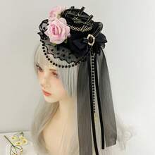 Lolita Goth Multi-Way Versatile Elegant Flat-Top Hat, Decorative Mini Hat Hair Accessory - Multicolor - View 8