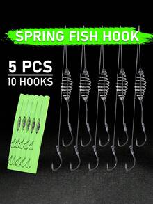 SOUGAYILANG 5pcs/Pack Silver Carp Big Head Carp Spring Double Hook Fishing Spring Hook Line Set Silver Carp Hook Finished Rig Double Hook - Silver - View 2