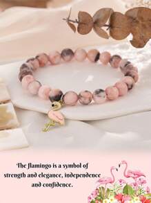 Bracelet en perles marbré rose et blanc fait à la main avec un charm flamant rose. Carte de message inspirationnel incluse - Cadeau idéal pour les enseignants, partenaires, parents pour les anniversaires, la Saint-Valentin, la Fête des Mères, l'Action de Grâce
