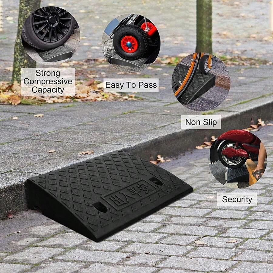 4PCS Kerb Ramp 50x27x9cm Portable Curb Ramps Heavy Duty Threshold Ramps Kerb Ramps For Doorways Wheelchairs Bicycles Dirtbikes Stairs Loading Dock Sidewalk Car Scooter Bike - Black - View 1