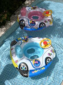 1 pieza Asiento inflable para piscina para niños, Anillo de natación flotante y lindo con forma de asiento, Piscina para niños, Anillo de natación inflable con forma de auto/barco para bañera, Anillo flotante debajo del brazo, Chaleco salvavidas de natación de verano con volante, Rosa/Azul
