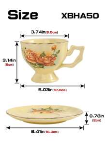 1pc Korean Style Ceramic Cream-Colored Coffee Cup And Saucer Set, Rose Flower Design, Suitable For Home, Club, Cafe, And Office Use Back To School