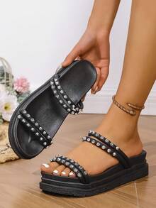 2024 Spring New Arrival Plus Size Women's Shoes, EU Style Thick Sole Outdoor Beach Sandals - Black - View 1