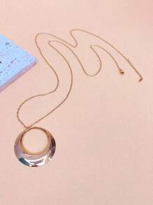 1 pieza Collar largo con colgante circular minimalista, material de acero inoxidable enchapado en oro de 18K, sexy y versátil para uso diario, regalo festivo
