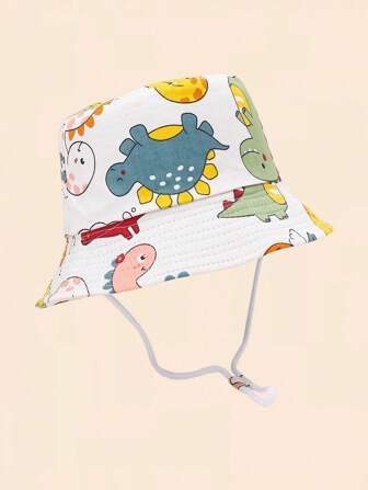 1pc Kids Cartoon Dinosaur Design Bucket Hat, Unisex For Daily Outdoor Activities, Beach Protection, Sun Shading