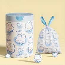 50/100Pcs Cute Cartoon Blue Heart Rabbit Print Drawstring Garbage Bags, Thickened Reusable Kitchen Trash Bags