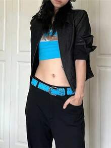 1 pieza Cinturón, Remache femenino, Cinturón ancho de moda, Estilo punk y hebilla de aguja versátil casual para verano, escuela, otoño, Halloween