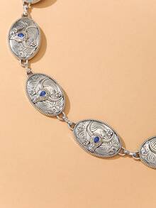 Middle Eastern Stylish Single Layer Metal Bull Head Chain Waist Belt, Retro Versatile For Dresses - Gold/Ruby - View 5