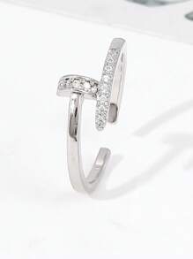 1pc Fashion New Copper Cubic Zirconia Simple T-Letter Open Ring, High Pigment Retention, European & American Style, Versatile