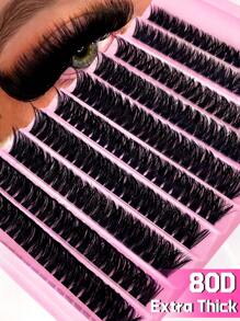 Kit de 200 penachos de pestañas individuales en 10 filas, D curl 80D de 8-16mm, aspecto natural, extra espeso y esponjoso, reutilizable, para extensión de pestañas individuales para uso propio en casa, de diario, boda, citas, fiestas, viajes y días de primavera