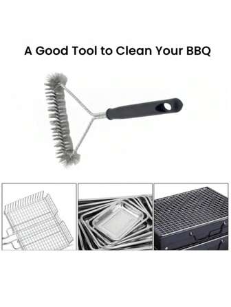 Stainless Steel Wire Grill Brush, Grill Cleaning Brush, Long Handle Y-Shaped Roller Brush, Non-Stick Cleaning Brush Grill Accessories, Restaurant Triangular Grill Brush