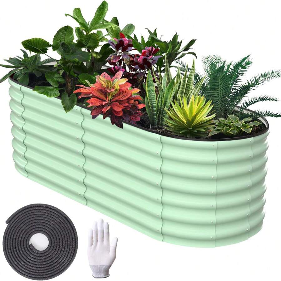 6x3x2 FT Galvanized Raised Beds For Outdoor, Oval Raised Garden Bed With Open Base, Tool-Free Assembly Planter Raised Boxes For Outdoor Vegetables & Flowers