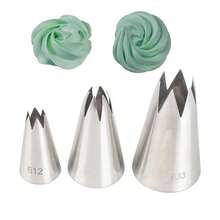 3pcs Small, Medium, Large Piping Nozzle Set, 6-Teeth, Stainless Steel Icing Tips, Baking Decorating Tool For Cake, Cookies, Puffs - Silver - View 7