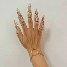 1pc Gothic Style Finger Bracelet, Tapered Tassel Nail Chain, Dark Night Rivet Chain Accessory - Bracelet - View 2