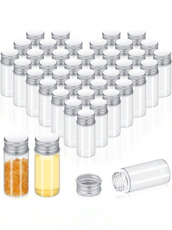 10PCS/5PCS/2PCS Small Transparent Bottles With LIDS, Mini Spice Cans With Spiral Aluminum LIDS, Mini Glass Bottles With Spiral Aluminum LIDS, Powder Cream, Cosmetics, Jewelry, Wedding Cans, Sample Containers (10ml, Silver LIDS), Reusable, Travel Accessories