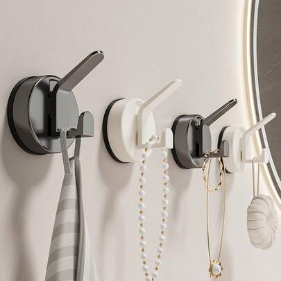2 piezas/1 pieza Gancho doble con ventosa, gancho fuerte al vacío sin perforación movible y desmontable, de color gris y blanco, para cocina, baño, dormitorio, gabinete, armario, sala de almacenamiento, pared, puerta, gancho decorativo, diseño sencillo, para todo el año