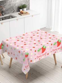 1pc Pink Strawberry Theme Tablecloth, Cute Pink Strawberry Pattern Disposable PE Table Cover, Pink Theme Party Decoration Table Cloth, Birthday Holiday Party Decoration Tablecloth, Pink Strawberry Party Table Cover, Gender Reveal Babe Shower Decoration Supplies, Kitchen Dining Room Decoration Table Flag, Room Home Decoration Table Skirt, Outdoor Camping Picnic Decoration Table Runner, Party Favor