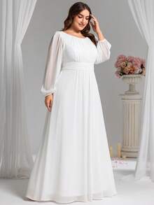 EVERPRETTY Plus Size Elegant Romantic A-Line Bridesmaid Dress Bridal Shower Dresses White Formal Dresses For Engagement - White - View 3