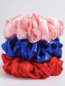 3 Stück/Set elegante, bohemische extra große Satin Haargummis, Oversized elastische Spiralen, geeignet für Alltag und Urlaub, Lässig, Haarschmuck, Haargummis für Pferdeschwanz