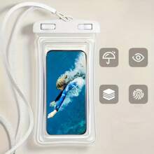 1pc Waterproof Phone Case, Touchscreen Dry Bag For Swimming, Beach, Boating, Transparent Thick Plastic Cover With Neck Strap
