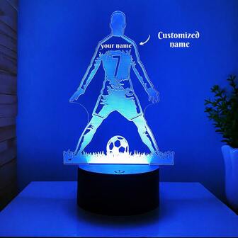 1 pieza Luz de noche de fútbol personalizada con texto/nombre en 3D, lámpara decorativa con control táctil de 7 colores cambiantes, ideal como regalo de cumpleaños/festividad para fans del deporte