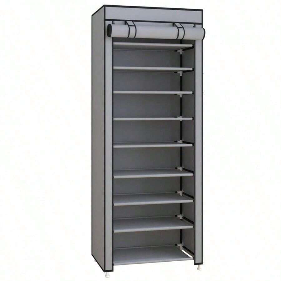 10层鞋架9格带防尘罩鞋架收纳架 - 彩色 - 查看 1
